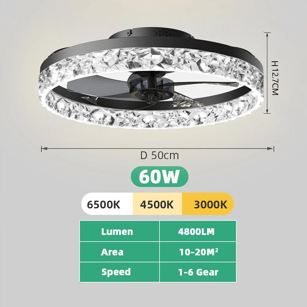 Jelena ventilateur de plafond rond luminaires avec télécommande chambre salon salle à manger décoration de la maison moderne lampe à LED intelligente ventilateur