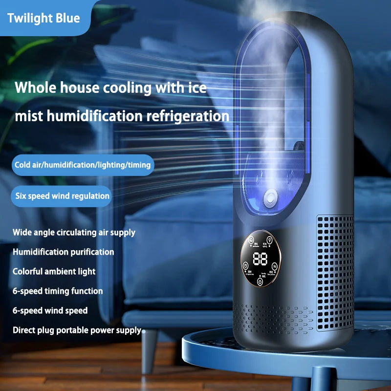 Ventilateur sans pales électrique USB Lenovo, mini climatiseur 6 vitesses, ventilateur portable de bureau sans pales avec humidification