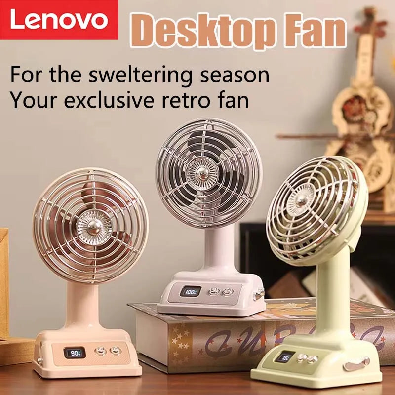 Nouveau ventilateur de bureau Lenovo, rechargeable par USB, petit ventilateur rétro, ventilateur électrique numérique à 100 niveaux pour l'été