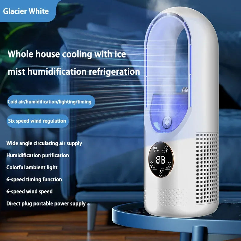 Ventilateur sans pales électrique USB Lenovo, mini climatiseur 6 vitesses, ventilateur portable de bureau sans pales avec humidification