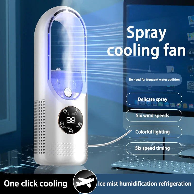 Ventilateur sans pales électrique USB Lenovo, mini climatiseur 6 vitesses, ventilateur portable de bureau sans pales avec humidification