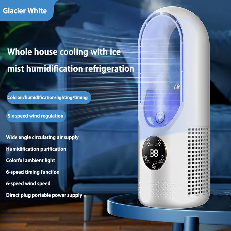 Ventilateur sans pales électrique USB Lenovo, mini climatiseur 6 vitesses, ventilateur portable de bureau sans pales avec humidification