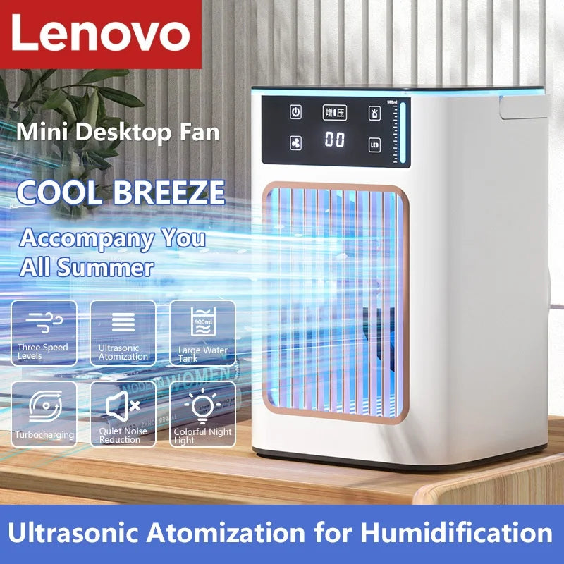 Ventilateur de refroidissement portable Lenovo USB avec humidificateur, double pulvérisation de brume, réservoir d'eau et compartiment à glace pour chambre et maison