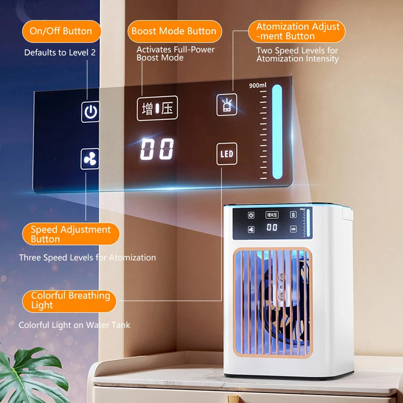 Ventilateur de refroidissement portable Lenovo USB avec humidificateur, double pulvérisation de brume, réservoir d'eau et compartiment à glace pour chambre et maison