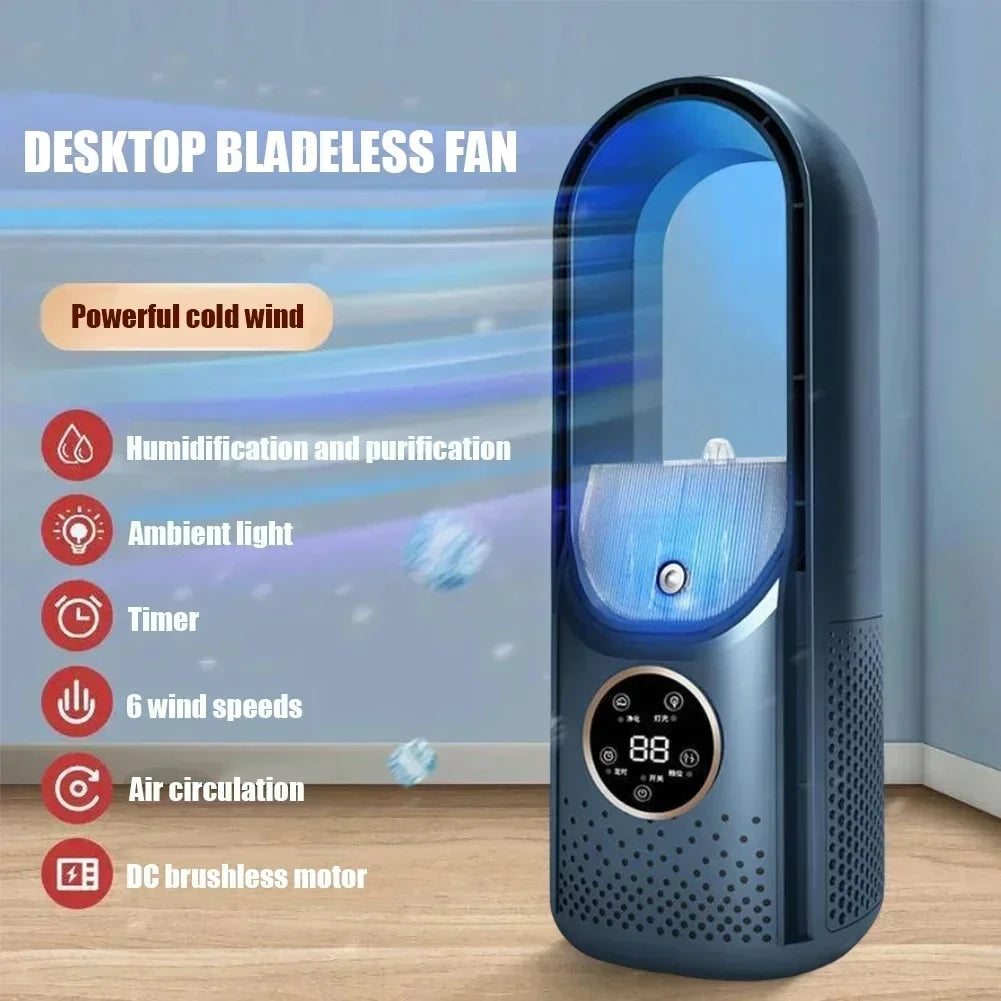 Ventilateur sans pales électrique USB Lenovo, mini climatiseur 6 vitesses, ventilateur portable de bureau sans pales avec humidification
