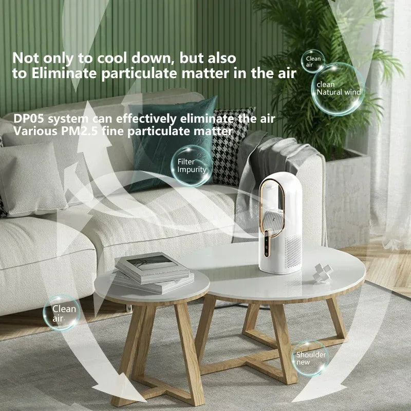 Ventilateur sans pales électrique USB Lenovo, mini climatiseur 6 vitesses, ventilateur portable de bureau sans pales avec humidification